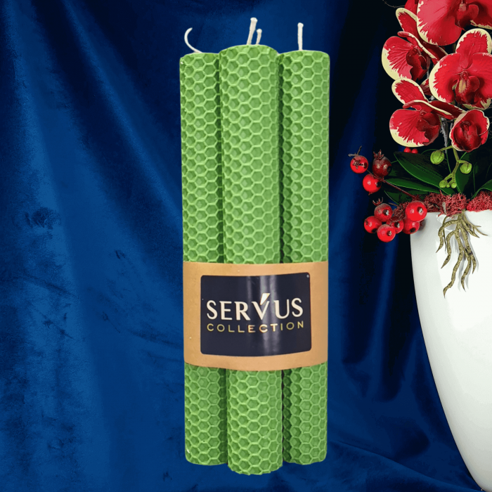 Set 4 Lumânări tip fagure din ceară colorată, rulate manual - Verde deschis [4]