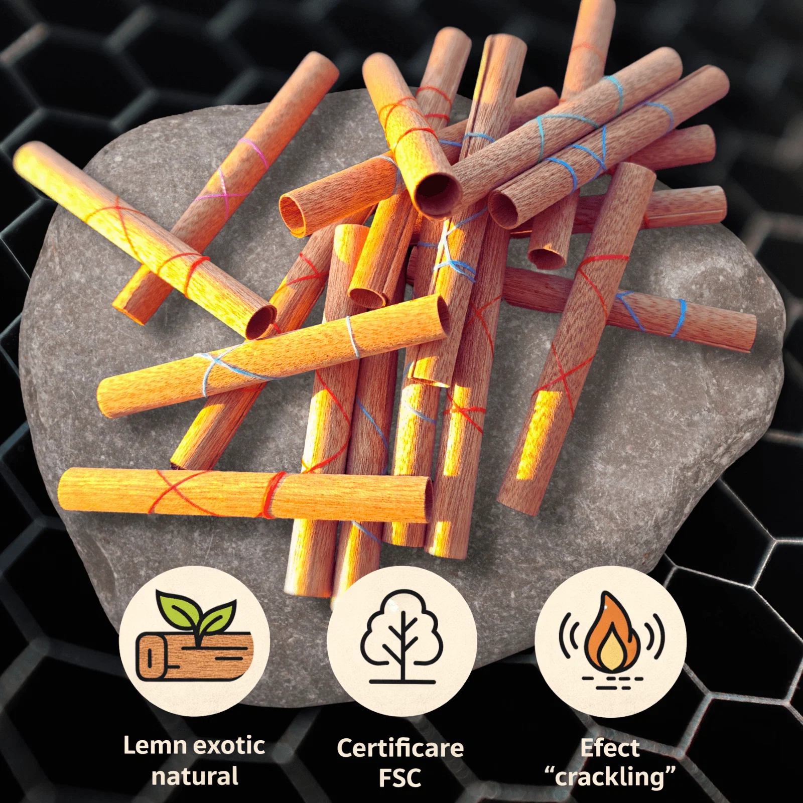 Fitil din lemn exotic tip rotund (tub) - 90 × 10 mm - set 20 buc [1]