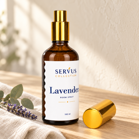 Parfumuri ambientale - Parfum de cameră Lavender 100 ml, sticlă de chihlimbar cu pulverizator auriu – Servus
