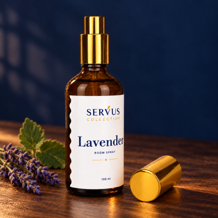 Parfum de cameră Lavender 100 ml, sticlă de chihlimbar cu pulverizator auriu – Servus [3]