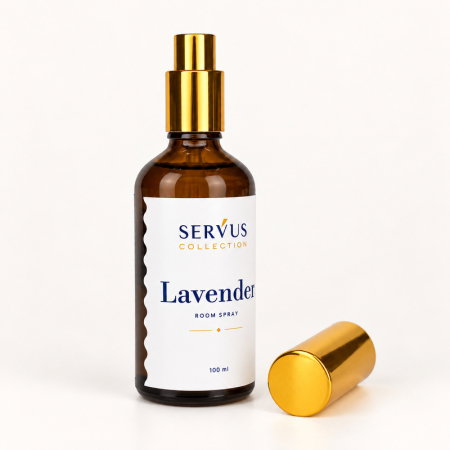 Parfum de cameră Lavender 100 ml, sticlă de chihlimbar cu pulverizator auriu – Servus [2]