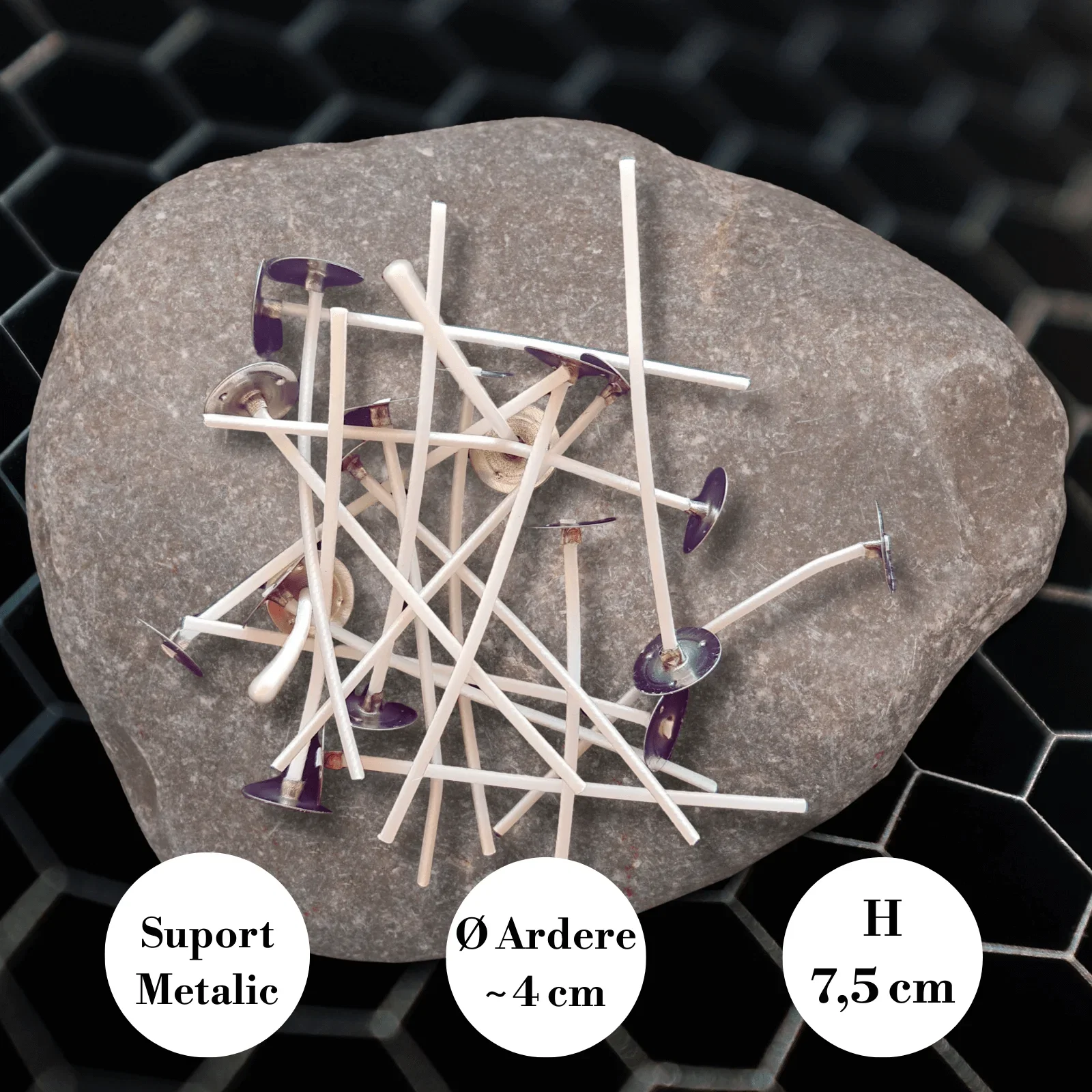 Materii Prime – Lumânări & Săpun - Fitil Cerat din Bumbac cu Suport 7,5 cm | ? Ardere ~4 cm - Seria Profesională SHW