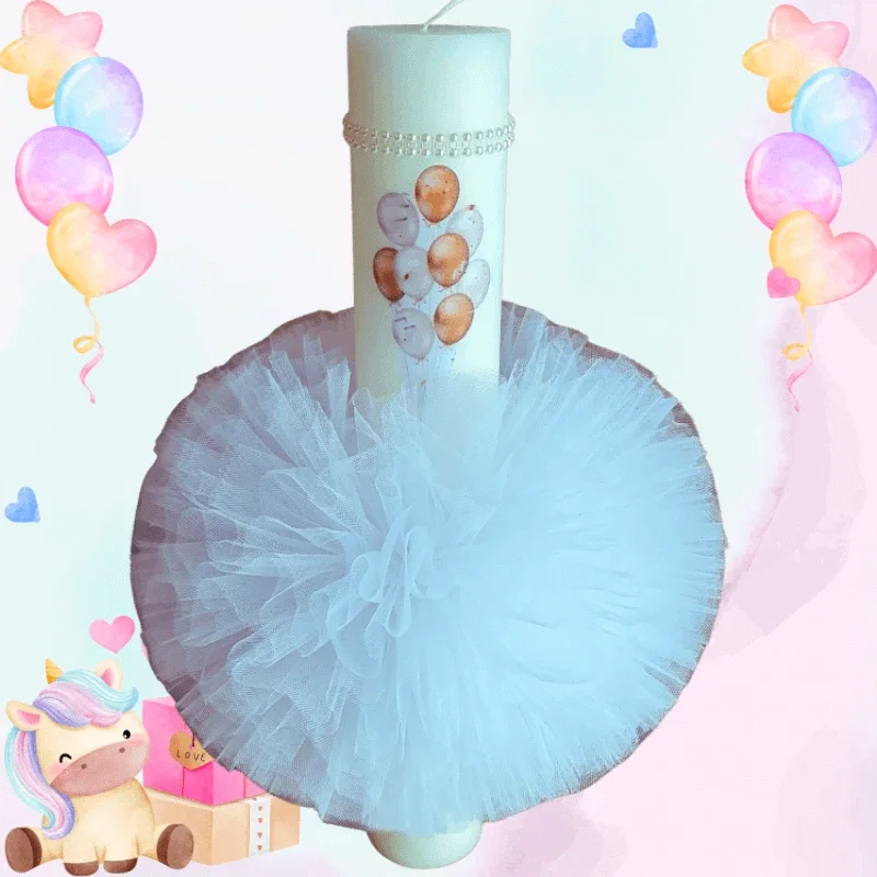 Trusouri si Lumânări decorate Botez - Lumânare Botez Artizanală cu Tulle Alb Imaculat