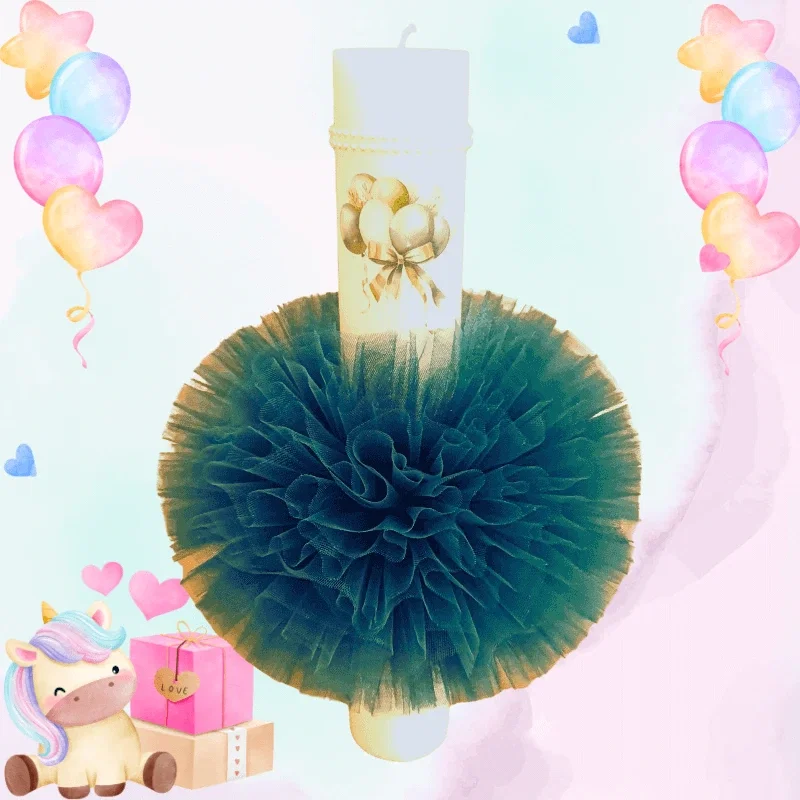 Trusouri si Lumânări decorate Botez - Lumânare Botez Artizanală cu Tulle Verde Smarald