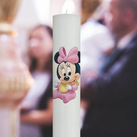 Lumânări Botez simple - Lumanare Botez Baby Minnie cu babetica galbena