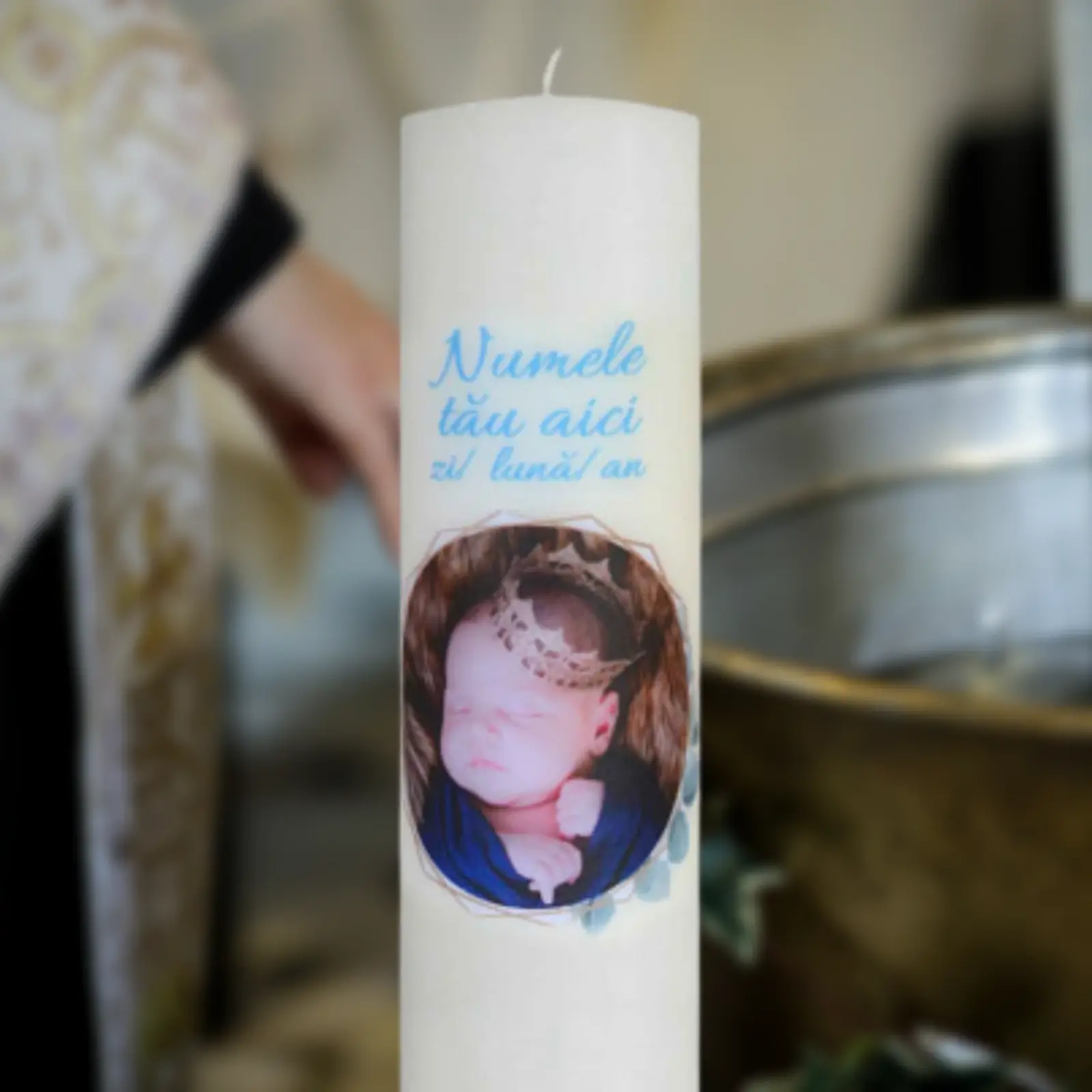 Lumânări Botez simple - Lumanare Botez Baiatel personalizata cu poza si nume