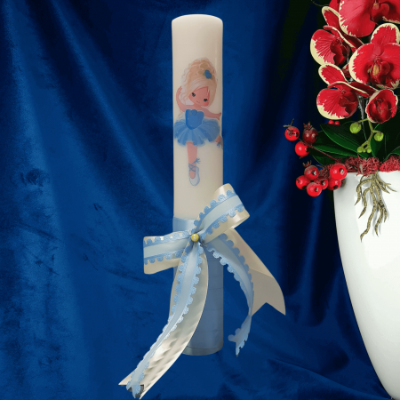 Lumanare botez decorata Balerina alb albastra [2]