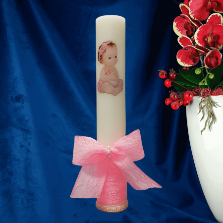 Lumanare botez decorata Bebelina roz [2]