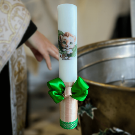Trusouri si Lumânări decorate Botez - Lumanare botez decorata leu verde