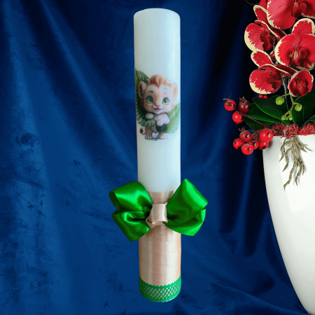 Lumanare botez decorata leu verde [1]