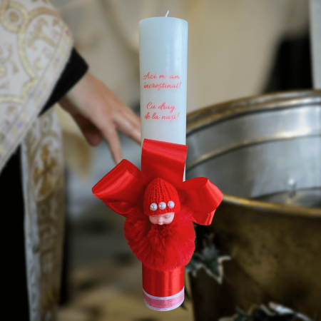 Trusouri si Lumânări decorate Botez - Lumanare botez decorata Cu drag de la nasi cu rosu