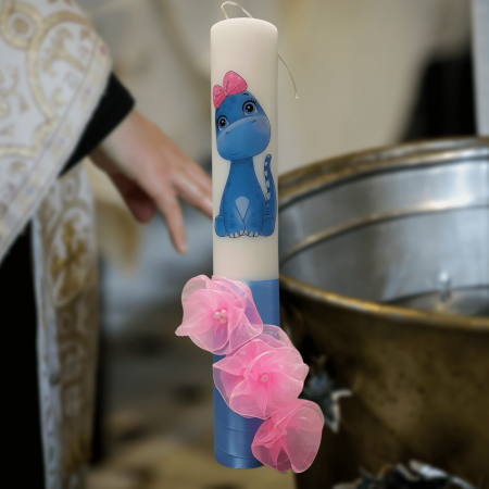 Trusouri si Lumânări decorate Botez - Lumanare botez decorata Dino albastra