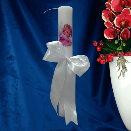 Lumanare botez Ingeras decorata cu alb [2]