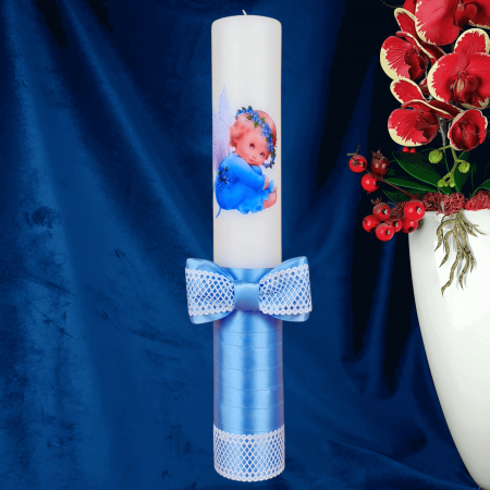 Lumanare botez decorata Ingeras albastru deschis [1]