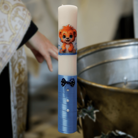Trusouri si Lumânări decorate Botez - Lumanare botez decorata Leu albastru