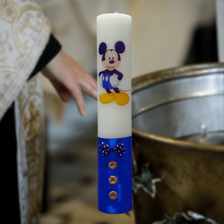 Trusouri si Lumânări decorate Botez - Lumanare botez decorata Mickey albastru
