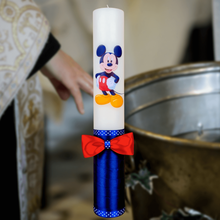 Trusouri si Lumânări decorate Botez - Lumanare botez decorata Mickey rosu