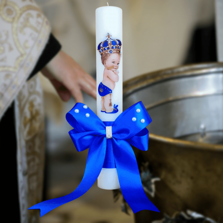 Trusouri si Lumânări decorate Botez - Lumanare botez decorata Print albastru