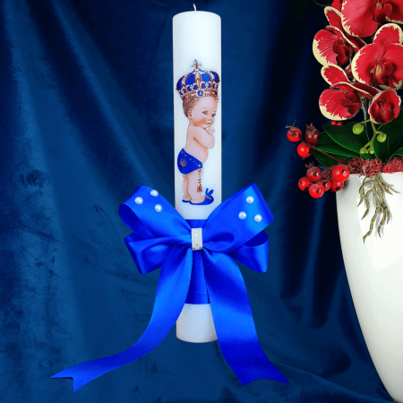 Lumanare botez decorata Print albastru [1]