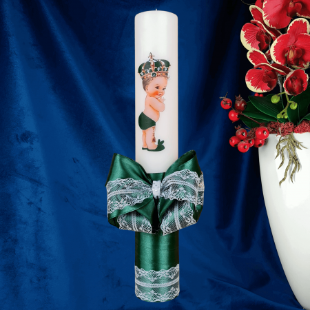 Lumanare botez decorata Print verde [1]