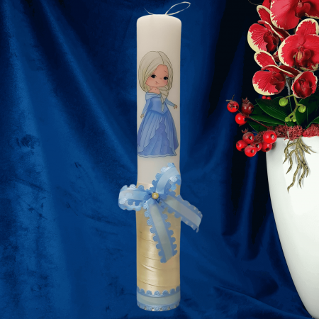 Lumanare botez decorata Printesa alb albastra [2]