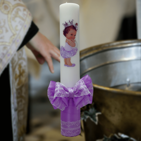 Trusouri si Lumânări decorate Botez - Lumanare botez decorata Printesa cu coroana