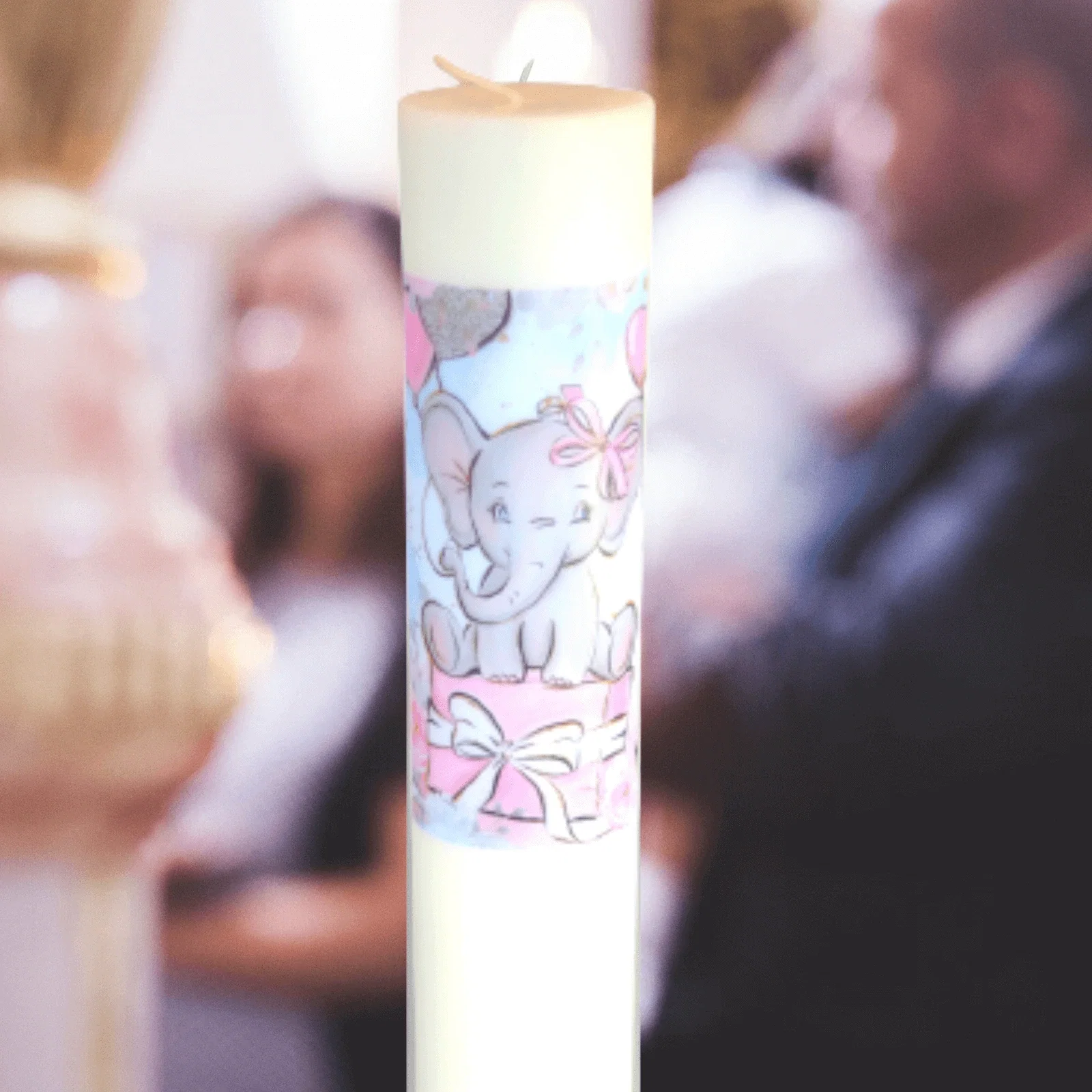 Lumânări Botez simple - Lumanare Botez Elefant cu roz