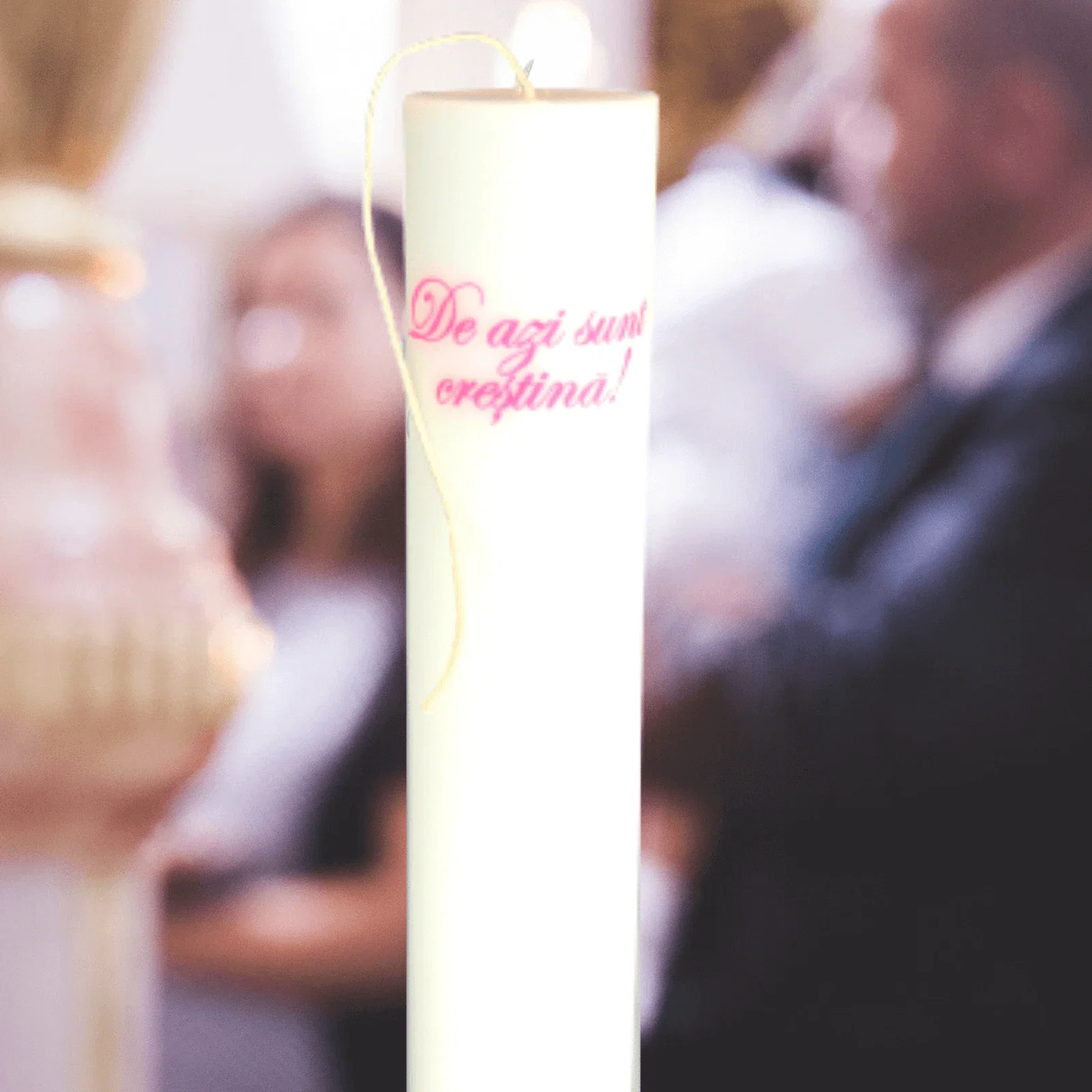 Lumânări Botez simple - Lumanare Botez Fete cu mesaj H35cm D4,5cm