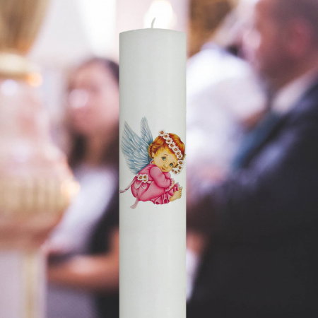 Lumânări Botez simple - Lumanare Botez Ingeras Roz