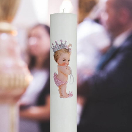 Lumânări Botez simple - Lumanare Botez Printesa cu roz H30cm D5,5cm