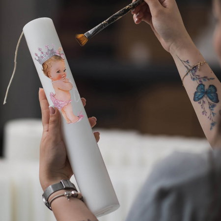 Lumanare Botez Printesa cu roz H30cm D5,5cm [3]