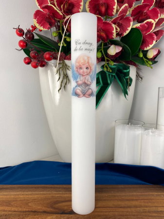 Lumânări Botez simple - Lumanare Botez Ingeras cu mesaj de la nasi