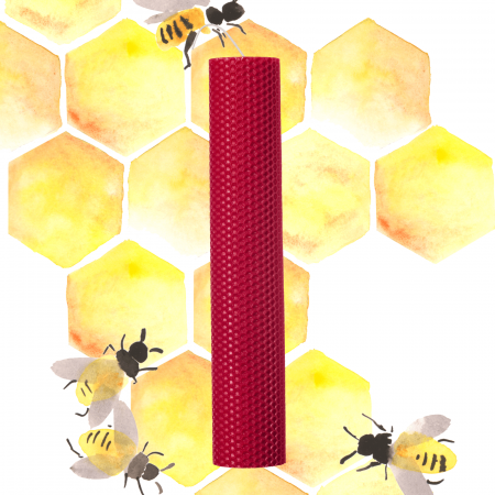 Lumânări Botez simple - Lumânare tip fagure din ceară colorată, rulată manual - rosu