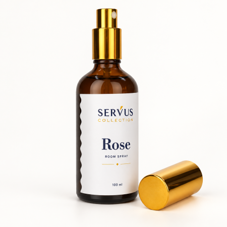 Parfum de cameră Rose 100 ml, sticlă de chihlimbar cu pulverizator auriu – Servus [2]