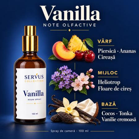 Parfum de cameră Vanilla 100 ml, sticlă de chihlimbar cu pulverizator auriu – Servus [1]
