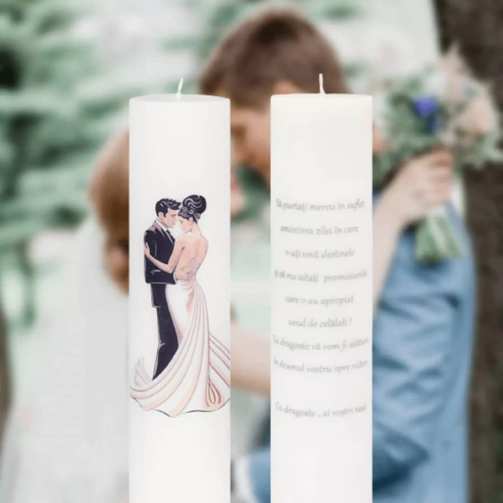 Lumânări Nuntă simple - Set 2 Lumanari Miri Dansand cu mesaj de la nasi