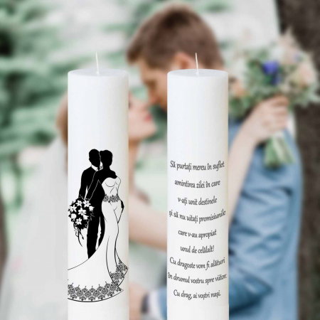 Articole Nuntă - Set 2 Lumanari Miri Alb Negru cu mesaj de la nasi