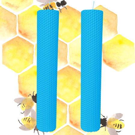 Lumânări Nuntă simple - Set 2 lumânări tip fagure din ceară colorată, rulate manual - albastru