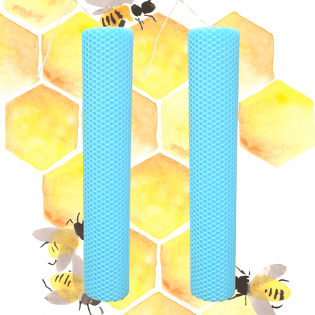 Lumânări Nuntă simple - Set 2 lumânări tip fagure din ceară colorată, rulate manual - albastru deschis