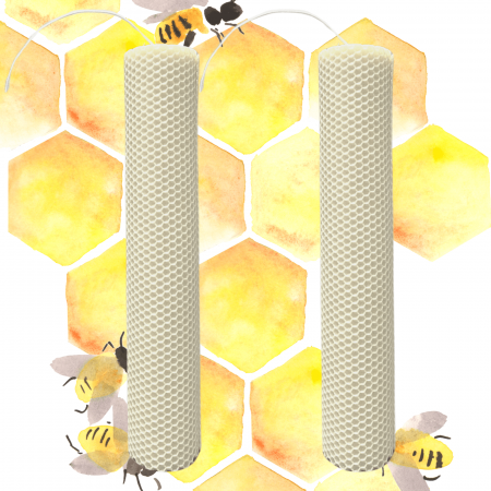 Articole Nuntă - Set 2 lumânări tip fagure din ceară colorată, rulate manual - ivory