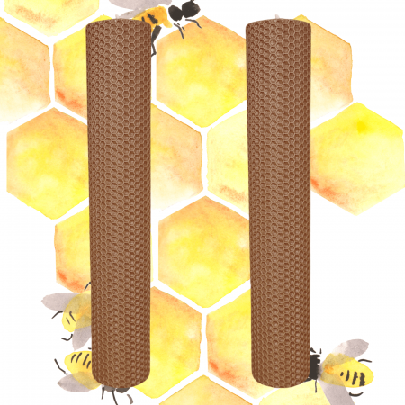 Lumânări Nuntă simple - Set 2 lumânări tip fagure din ceară colorată, rulate manual - maro cappuccino