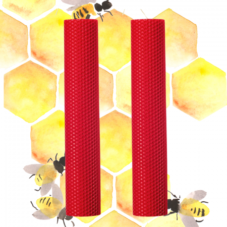 Lumânări Nuntă simple - Set 2 lumânări tip fagure din ceară colorată, rulate manual - rosu