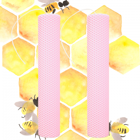 Lumânări Nuntă simple - Set 2 lumânări tip fagure din ceară colorată, rulate manual - roz deschis