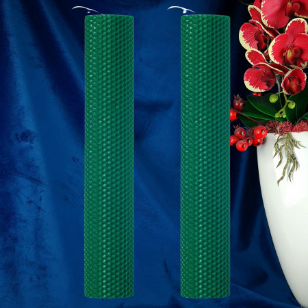 Set 2 lumânări tip fagure din ceară colorată, rulate manual - verde inchis [4]