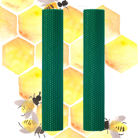 Lumânări Nuntă simple - Set 2 lumânări tip fagure din ceară colorată, rulate manual - verde inchis