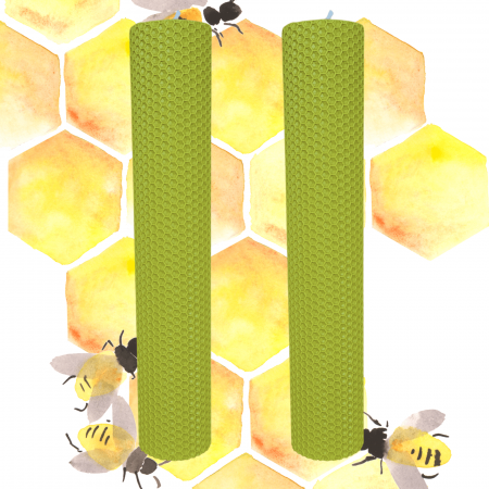 Lumânări Nuntă simple - Set 2 lumânări tip fagure din ceară colorată, rulate manual - verde lime