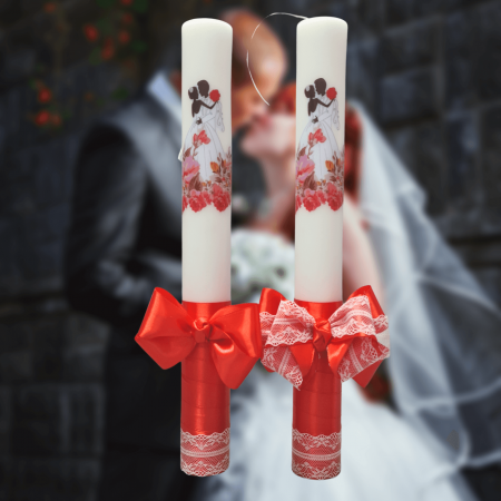 Accesorii și Lumânări decorate Nuntă - Set 2 Lumanari nunta decorate cu rosu W2