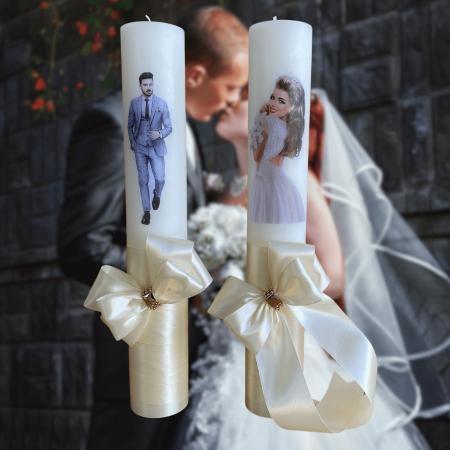 Accesorii și Lumânări decorate Nuntă - Set 2 Lumanari nunta decorate cu ivory W25