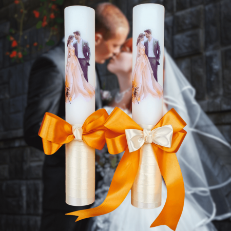 Accesorii și Lumânări decorate Nuntă - Set 2 Lumanari nunta decorate cu crem W16