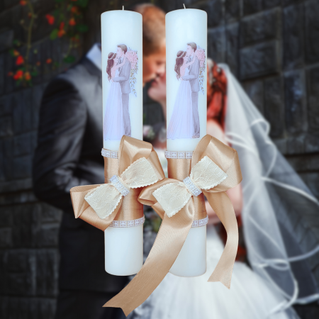 Accesorii și Lumânări decorate Nuntă - Set 2 Lumanari nunta decorate cu crem W24